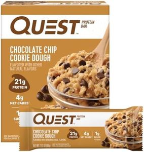 Quest Nutrition Chocolate Chip Cookie Dough Protein Bars, 21g Protein, 4, Net Carbs, 1g Sugar, Gluten Free, Keto Friendly, 4 Count