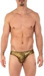 Gary Majdell Sport Mens Print Contour Pouch Bikini Swimsuit, Gold Hologram, Large