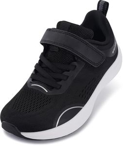 WHITIN Little Boys Girls Wide Toe Box Walking Shoes Big Kids Width Zero Drop Sneaker Size 4 Breathable Mesh Sports Running Training Gym Black 36
