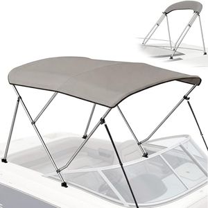 Bimini Top for Boats - 900D Waterproof & UV-Proof Polyester Sun Shade Boat Canopy with Zippered Storage Boot, 2 Rear Poles, 4 Adjustable Straps, Boat Bimini Top Gray (3 Bow 6'L x 46"H x 73"-78"W)