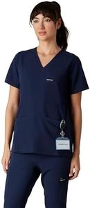 Members Only Women's Siena Scrub Top with 5 Pocket | Hospital Uniform|Nursing Scrubs| Pull On Closure Shirt (Navy, Large)