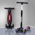 Baybee Flash Kick Scooter for Kids | Smart Foldable 3 Wheel Kids Scooter with 4 Height Adjustable, LED PU Wheels & Brake | Skating Scooters Upto 75 Kg Capacity | Skate Scooters for Kid (Black)