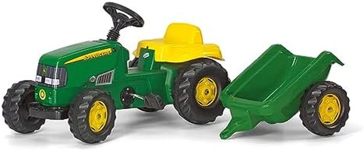 Rolly Toys 012190 - rollyKid John Deere (con remolque, dirección por palanca giratoria, edad 2,5 - 5 años, enganche trasero), verde, 134,0 x 52,0 x 47,0 cm