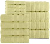 Classic Turkish Towels CTT - 12 Piece Towel Set, 100% Turkish Cotton, Quick Drying, Highly Absorbent & Comfy, Includes 4 Bath Towels, 4 Hand Towels & 4 Washcloths | (Green)