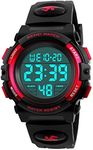 Boys Girl Digital Multifunction 50M Waterproof Alarm Stopwatch Calendar EL Backlight 12H/24H Sports Watch (Red)