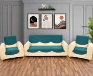 Yellow Weaves Velvet 5 Seater Self Design Quilted Sofa Cover And Chair Cover, Seat & Back Cover, Color - Teal Blue