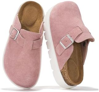 Project Cloud Chunky Kids Clogs – 100% Genuine Leather Clogs for Kids with Cork Footbed & Arch Support – Non-Slip Mules & Sandals for Girls Footwear (LilBentonChunky, PINKSUEDE,11)