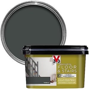V33 Renovation Floor & Stairs Paint - No Undercoat Needed - Wooden, Laminate & Tiled Floors - Reinforced Protection - Easy Maintenance - Tarmac Satin 2 Litres