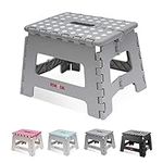 KOADOA Folding Step Stool, 9 Inch Plastic Foldable Step Stool for Kids Adults - Holds Up to 330 lbs Foot Stool with Non-Slip Surface, Carry Handle for Kitchen Bathroom Bedroom (Grey)