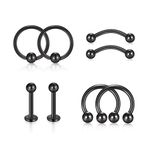 VF VFUN 16G Tragus Earrings, 316L Surgical Steel Internally Threaded Lip Rings, Curved Barbell Bar Piercing, Eyebrow Rings, Cartilage Earrings Black