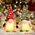 Qoosea 2 Pcs Christmas Gnome with Light, 11inch Swedish Santa Gnome Plush with Tall Hat Christmas Decoration Ornaments Night Light Gift for Christmas New Year Decoration Indoor (Red + Green)