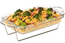 Moss & Stone Glass casserole Dish - Made by Borosilicate Glass | Durable Bakeware, Bakeware Dish Oven Safe & Microwave Safe, Clear Glass Rectangular Baking Pan (1 Pcs & Stand)