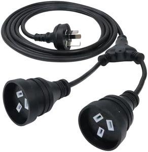 EP 1-to-2 Power Extension Cord 3 M, Double Plug Australia Standard Household 3-Pin Plug Power Extension Lead Cord, 2500W, 250V, 10A, Black