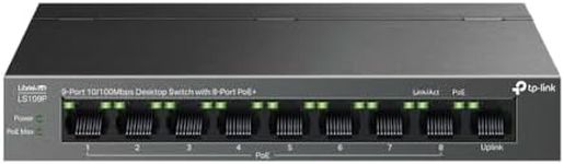 TP-Link 9-Port 10/100Mbps Desktop Ethernet Switch with 8-Port PoE+, 63 W PoE Budget, PoE Auto Recovery,Plug & Play, Metal Casing, Energy Saving, Ideal for IP Surveillance & Network Security (LS109P)