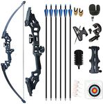 Monleap 51" Archery Takedown Recurve Bow and Arrow Set Right Hand Longbow Kit for Adult Beginner Outdoor Training Hunting Shooting 30lb 40lb 50lb (Black，50lb)