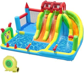 JOOLOOG Giant Inflatable Water Slide Park & Bounce House, 10-in-1 Combo with 3 Slides, Bounce Zone, 2 Pools for Kids