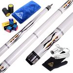 CUESOUL SOOCOO Series Maple Pool Cue Stick Set 58 inch 19oz 12.75mm Tip with Joint/Shaft Protector and Cue Towel White