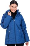 Jones NY Women's Puffer Jacket Zippered Removable Bungee Hood Womens Winter Coat, Atlantic Deep - L