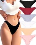 FINETOO 6 Pack Cotton Underwear for Women Cute Low Rise Bikini Panties High Cut Breathable Sexy Hipster Womens Cheeky S-XL