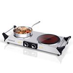 Techwood Electric Stove, Double Infrared Ceramic Hot Plates for Cooking, Two Control Cooktop Burner, Portable Anti-scald handles Suitable for Office/Home/Camp Use, 1800W Compatible for All Cookwares