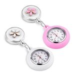 Vicloon Retractable Nurse Watch, 2 Pcs Clip-on Hanging Nurse Fob Watch, Luminous Lapel Watches with Cute Flower Pattern and Silicone Cover for Doctors, Paramedics, Nurses