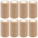 BQTQ 8 Rolls Cohesive Bandage 4 Inch Self Adherent Sport Wrap Tape Stretch Bandage Wrap Athletic Tape for Human and Animals Ankle Sprains Swelling, Beige