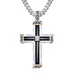 The Bradford Exchange -‘God is My Strength’ Men’s Diamond Cross Pendant Solid Stainless Steel Cross Pendant with Genuine Black Onyx Inlay, Ion-Plated 24-Carat Gold Trim & A Diamond