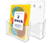 Acrylic Brochure Holder 8.5 x 11 inches Plastic Acrylic Literature Holders Clear Flyer Holder Rack Card Holder, Magazine, Pamphlet, Booklet Display Stand Trifold Holder Desk or Wall Mount 2 Pack