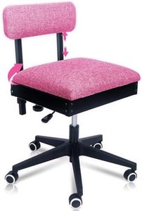 Pink Power Sewing Chair with Wheels and Adjustable Back Support - Hydraulic Armless Machine Chair for Crafting, Quilting, Artists - Sewing Room Furniture - Ergonomically Designed Professional (Pink)
