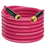 PAULINN Garden Hose 50 ft x 5/8 in, Heavy Duty Water Hose for RV Camper Boat Outdoor Lawn Yard, Drinking Water Safe, Flexible and Lightweight - Kink Free, All-Weather, Solid Brass Fittings, Pink