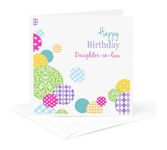 3dRose gc_165133_5 6 x 6-Inch Happy Birthday Daughter-In-Law Modern Colourful Dots Pattern On White Greeting Card