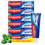 Colgate Advanced White Toothpaste, 6 x 75 ml | Whiter teeth in 10 Days | Clinically proven whitening | Teeth whitening toothpaste with micro-cleansing crystals | Mint toothpaste