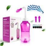 Neti Pot, Sinus Rinse Bottle 300ml, Nose Cleaner, Nasal Irrigation System with 30 Nasal Wash Salt Packets and Sticker Thermometer for Adult & Kid BPA Free(300ml,Pink)