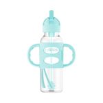 Dr. Brown's Milestones Narrow Sippy Straw Bottle, Spill-Proof with 100% Silicone Handles and Weighted Straw, 8 oz/250 mL, Green, 6m+