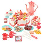 deAO Cake Toy Food Set, 83 PCS Cutting and Decorating Birthday Cake Tea Party Play Set, Pretend Toys Role Play Food Sets for Children, Educational Learning Kitchen Playset Toy for 3 4 5 Years Old Kids