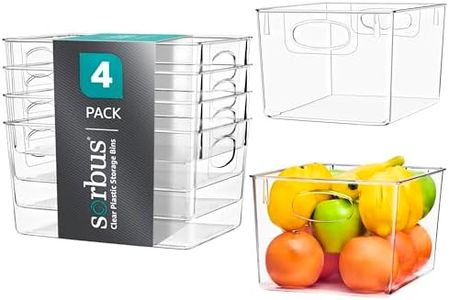 Sorbus Storage Bins Clear Plastic Organizer Container Holders with Handles - Versatile for Kitchen, Refrigerator, Cabinet, Food Pantry, Bathroom Organization
