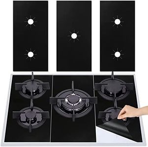 ZLHETWT Reusable Gas Stove Burner Covers,Universal Gas Stove Protectors, 5 Hooks Non-Stick Heat Resistant Stove Top Gas Range Protectors Dishwasher Safe for Home Kitchen, Black, 2024050505