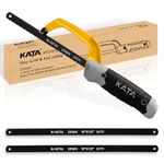 KATA 10 Inch Aluminum Frame Compact Hand Operate Mini Hack Saw,Small Hand Saw Hacksaw for Wood and Metal,2pc Extra Flexible Bi-Metal HSS Blades Included