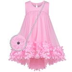 Sunny Fashion Girls Dress Pink 3D Flowers Sleeveless High Waist Dress with Handbag Age 8 Years