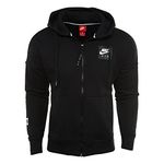 Nike M NSW Air FZ Flc, Men's Hooded Sweatshirt, Men's, M Nsw Air Fz Flc, Nero/Nero/Nero/Bianco, Large