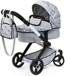 Bayer Baby Dolls Pram XEO - Convertible Doll Pushchair, Carrycot & Changing Bag - Stroller with Adjustable Handle Height for Girls, Tall Dolls Pram for 6+, 3-5 Year Olds - Light Grey, Pink Stars