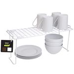 Smart Design Stacking Cabinet Shelf Rack - Medium 18 x 7 Inch - Steel Metal Wire - Cupboard, Plate, Dish, Counter and Pantry Organizer - Kitchen - White