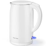 Taylor Swoden Electric Kettle, Double Wall Insulated Kettle Cordless, Stainless Steel Interior & Lid, Cool Touch, Quiet Fast Boil, 2200W, 1.5 Litre, White - Hedy 30J4U