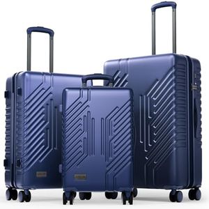 ALPHA CAMP 3 Piece Expandable Luggage Set - PC+ABS Durable Hard Shell Suitcase with Spinner Wheels & TSA Lock,20-inch, 24-inch, 28-inch Luggage for Business,Travel，Navy