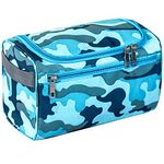 Uhat Hanging Travel Toiletry Bag Gym Shower Wash Shaving Bag Large Capatity Cosmetic Organizer with Handle for Men Women (Blue Camouflage)