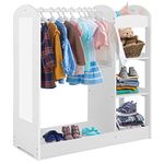 COSTWAY Kids Dress up Storage, Children Wardrobe with Mirror, Clothes Rail and 3-Tier Shelves, Child Wooden Organizer Costume Closet for Boys Girls Gift (White)