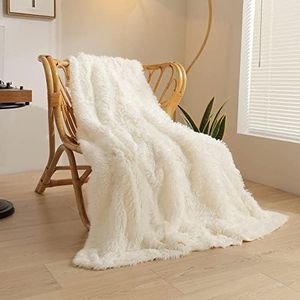 XeGe Luxury Faux Fur Blanket, Beige Soft Big Fluffy Blanket Throw, Shaggy Plush Decorative Couch Blanket Ivory, Cute Off White Furry Blanket Fuzzy Blanket for Bed Bedroom Living Room Beige, 60x90