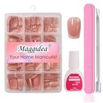 Maggidea French Press on Nails Set, 240Pcs Fake Nails French Tip Nude Color False Nail Glossy Full Cover Glue on Nails Ballerina Nail Art Manicure Decorations for Girls Women (French-Short Ballerina)