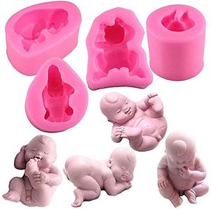 4Pcs/Set 3D Cute Newborn Sleeping Baby Silicone Molds for Fondant Chocolate Candy Soap Craft Baby Shower Birthday Party Cake Topper Decoration Supplies