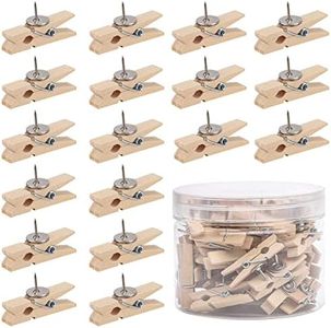 50 Pcs Push Pin with Wooden Clips Tacks for Cork Board Artwork for Bulletin Board Crafts Arts Projects Photo Supplies (Wood Color)